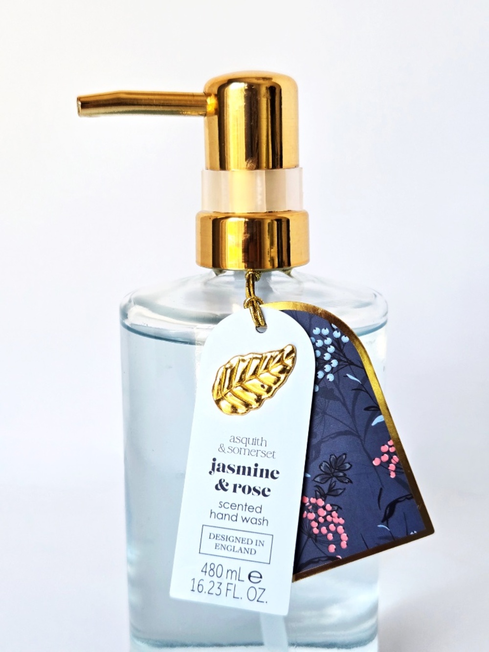 Asquith & Somerset Jasmine & Rose Hand Wash Soap Gold Pump Glass Bottle NWT - Picture 3 of 4